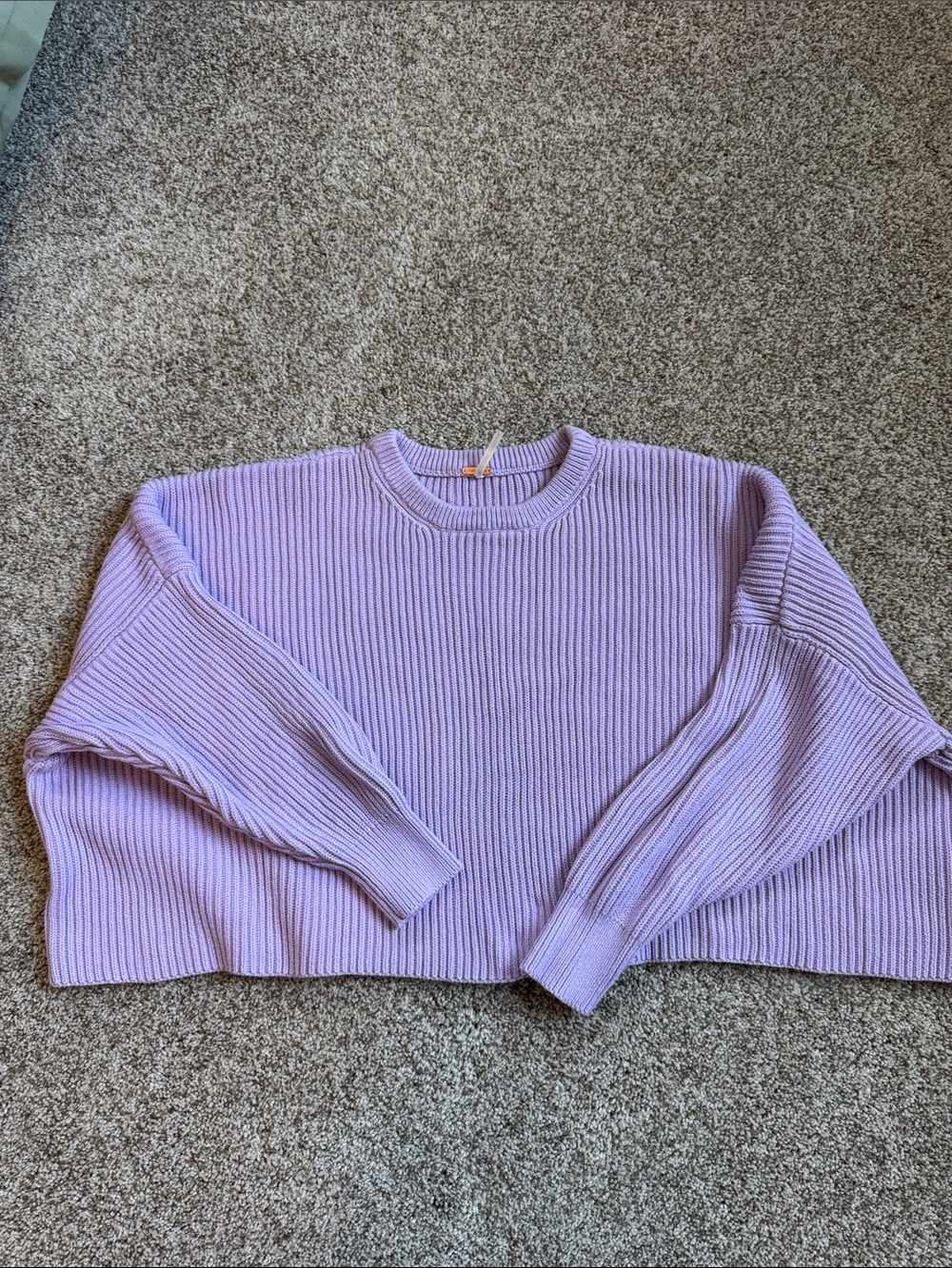Free People Cropped Lavender Ribbed Knit Sweater